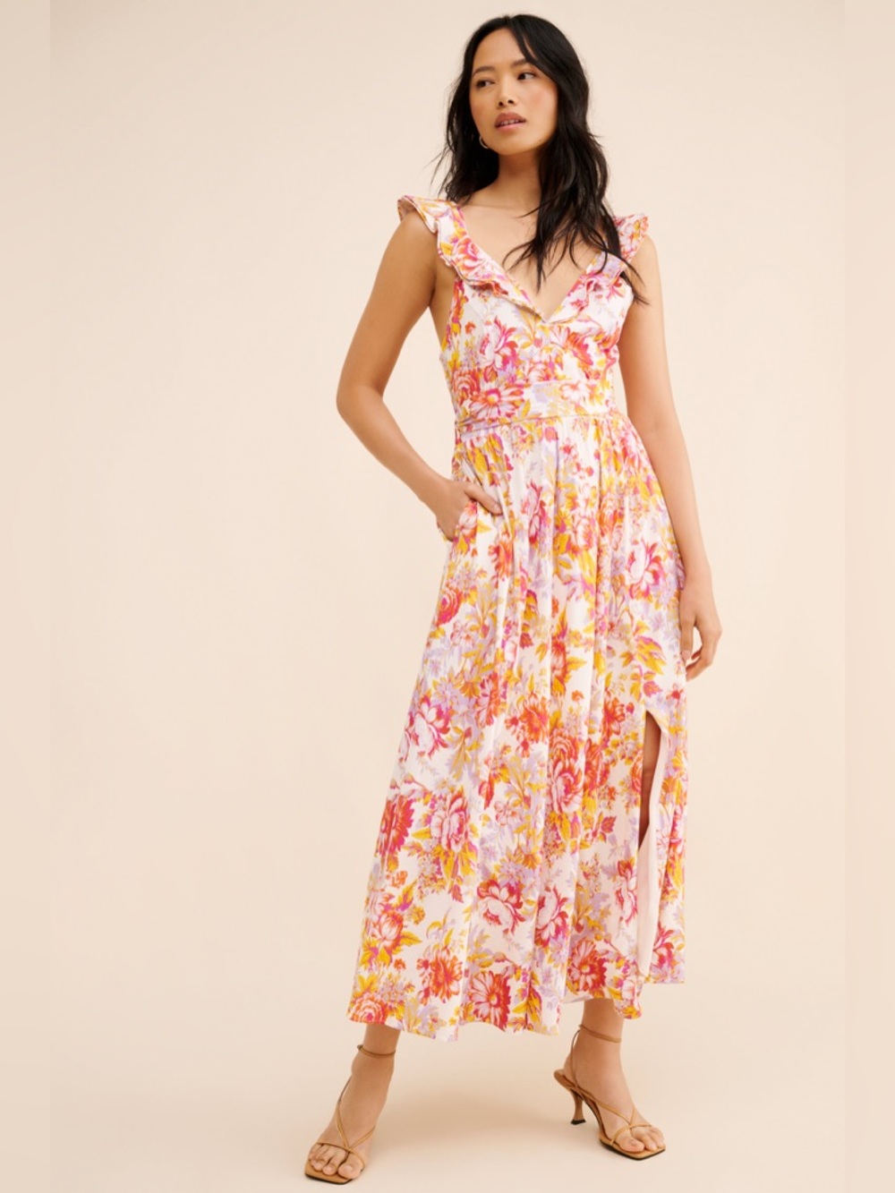 BHLDN Aubree Sleeveless Linen pink Floral Fit & Flare Maxi Dress - Picture 8 of 10